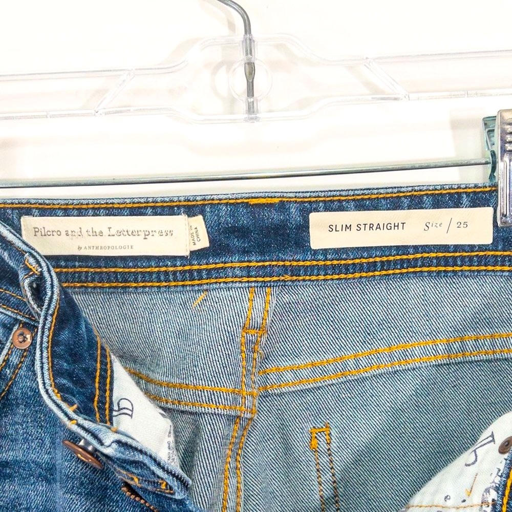 Pilcro And The Letterpress Mid-Rise Embroidered Jeans Size 25 Slim Straight - Picture 6 of 6